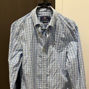 Vineyard Vines Blue Check Whale Shirt - Small